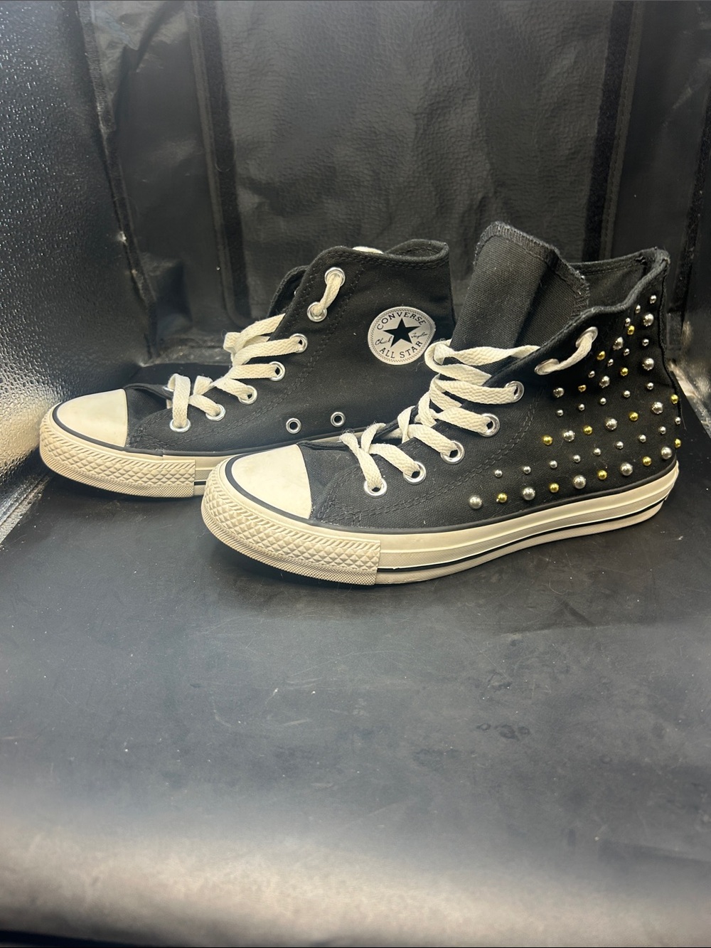 Converse Black High-Top Sneakers with Silver Studs